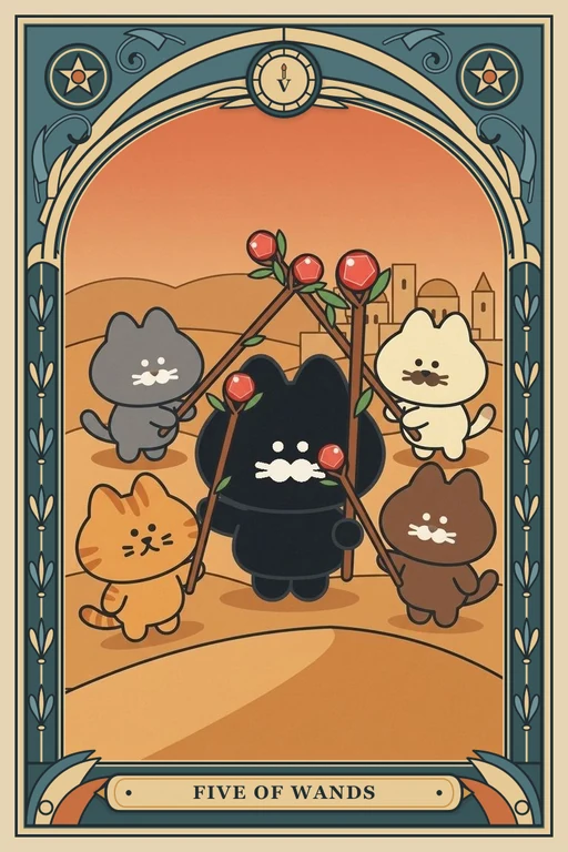 완드 5 카드 그림 (치니파이 친구들 덱)